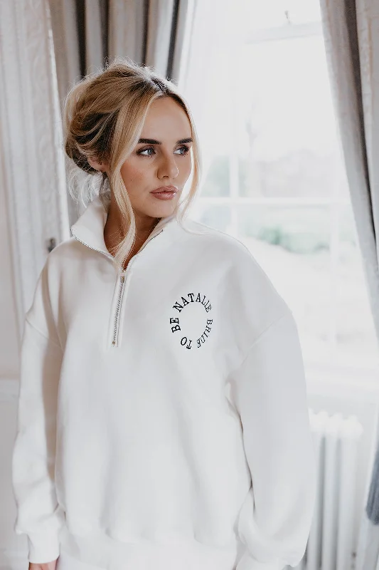 women's pajamas with a classic designWhite Quarter Zip Sweatshirt