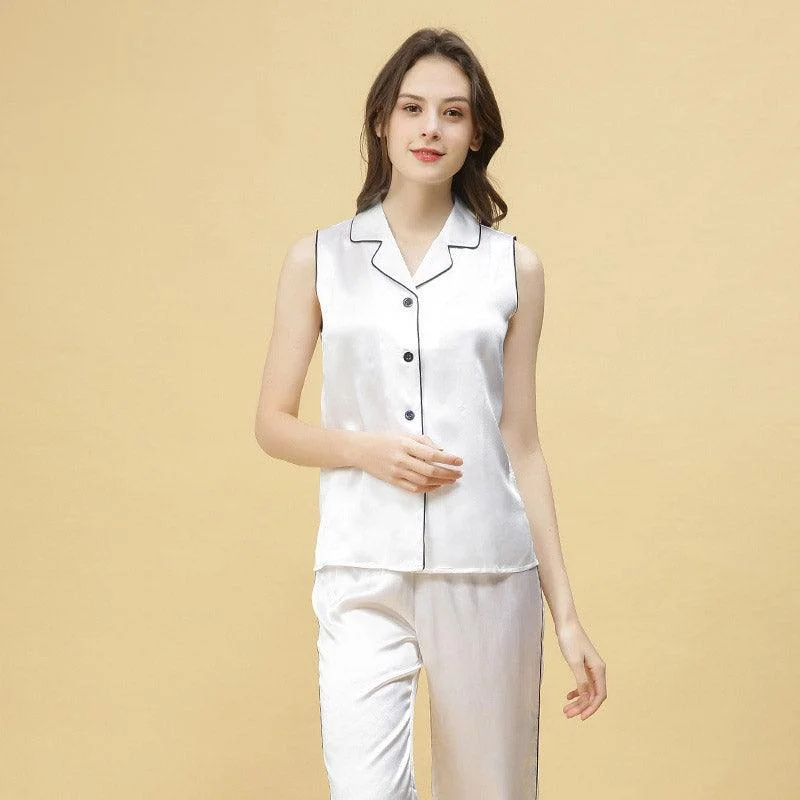 women's pajamas for travelWomen Silk Pajamas Set Sleeveless Luxury Silk SLeepwear